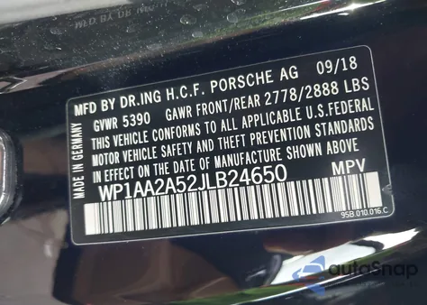 2018 Porsche Macan из США, поврежденный, VIN WP1AA2A52JLB24650